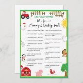 Invitation Animaux de ferme Baby shower Taille du jeu Invitat (Devant / Derrière)