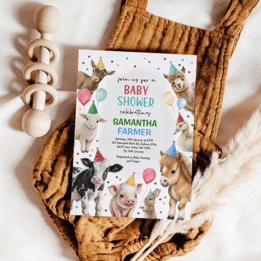 Invitation Animaux de ferme Ballons Barnyard Baby shower de f