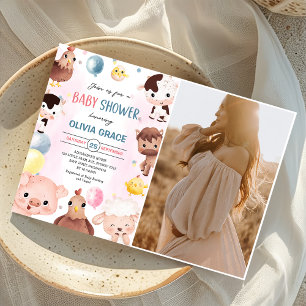 Invitation Animaux de ferme Ballons Barnyard Baby shower phot
