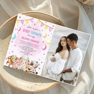 Invitation Animaux de ferme Ballons Barnyard Baby shower phot