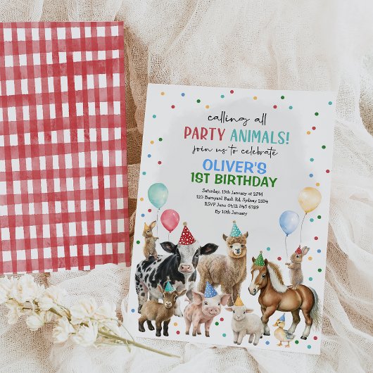 Invitation Animaux de ferme Ballons Barnyard Garçons fête d'a