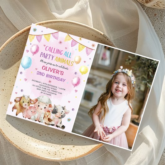 Invitation Animaux de ferme Ballons Barnyard Photo Anniversai
