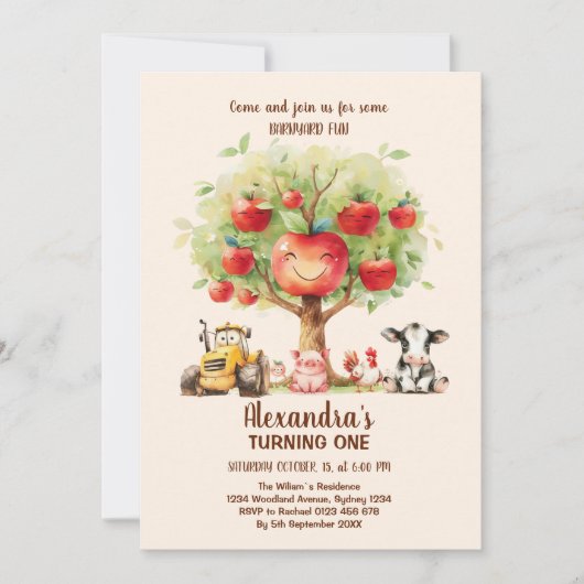 Invitation Animaux de ferme Barnyard 1er anniversaire (Devant)