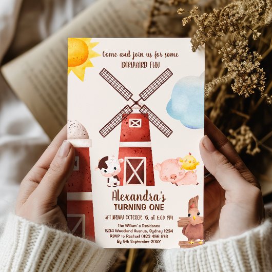 Invitation Animaux de ferme Barnyard 1er Anniversaire Turner 
