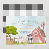 Invitation Animaux de ferme Barnyard Aquarelle 1er anniversai (Devant / Derrière)