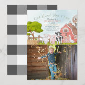 Invitation Animaux de ferme Barnyard Aquarelle Photo Annivers (Devant / Derrière)