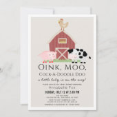 Invitation Animaux de ferme Barnyard Baby shower beige (Devant)