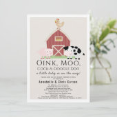 Invitation Animaux de ferme Barnyard Baby shower beige par la (Debout devant)