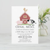 Invitation Animaux de ferme Barnyard Baby shower blanc (Debout devant)