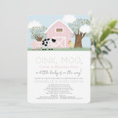 Invitation Animaux de ferme Barnyard Baby shower rose par la (Debout devant)