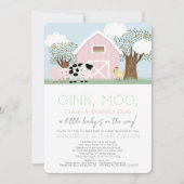 Invitation Animaux de ferme Barnyard Baby shower rose par la (Devant)