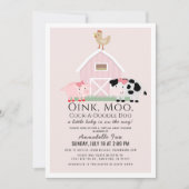 Invitation Animaux de ferme Barnyard Baby shower virtuel rose (Devant)