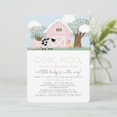 Invitation Animaux de ferme Barnyard Baby shower virtuel rose (Debout devant)