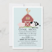 Invitation Animaux de ferme Barnyard Blue Boy Baby shower vir (Devant)