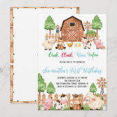 Invitation Animaux de ferme Barnyard Blue Boy Fête d'annivers (Devant / Derrière)