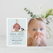 Invitation Animaux de ferme Barnyard Blue Boy Photo 1er anniv (Debout devant)