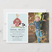Invitation Animaux de ferme Barnyard Blue Boy Photo Anniversa (Devant)