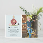 Invitation Animaux de ferme Barnyard Blue Boy Photo Anniversa (Debout devant)