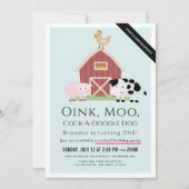 Invitation Animaux de ferme Barnyard Blue Virtual 1er anniver (Devant)