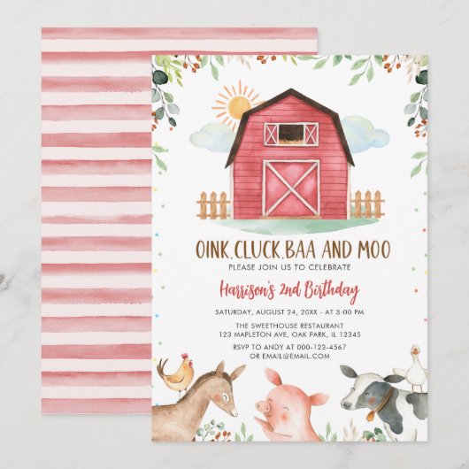 Invitation Animaux de ferme Barnyard Boy Anniversaire (Devant / Derrière)
