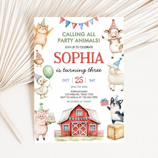 Invitation Animaux de ferme Barnyard fête d'anniversaire