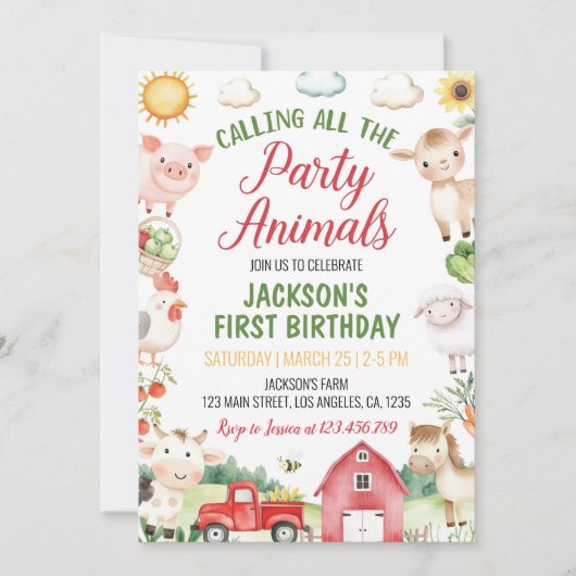Invitation Animaux de ferme Barnyard fête d'anniversaire (Devant)