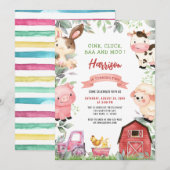 Invitation Animaux de ferme Barnyard Oink Baa Moo Anniversair (Devant / Derrière)