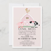 Invitation Animaux de ferme Barnyard Pink Baby shower Drive-b (Devant)