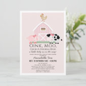 Invitation Animaux de ferme Barnyard Pink Baby shower Drive-b (Debout devant)