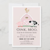 Invitation Animaux de ferme Barnyard Pink Girl Anniversaire (Devant)