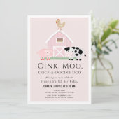 Invitation Animaux de ferme Barnyard Rose Girl 1er anniversai (Debout devant)