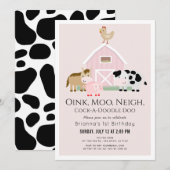 Invitation Animaux de ferme Barnyard Rose Girl 1er anniversai (Devant / Derrière)