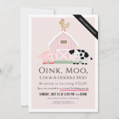Invitation Animaux de ferme Barnyard Rose Girl Anniversaire v (Devant)