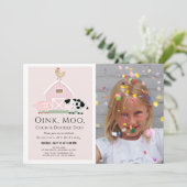 Invitation Animaux de ferme Barnyard Rose Girl Photo Annivers (Debout devant)