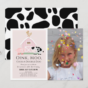 Invitation Animaux de ferme Barnyard Rose Girl Photo Annivers