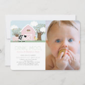 Invitation Animaux de ferme Barnyard rose Grange 1er annivers (Devant)