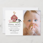 Invitation Animaux de ferme Barnyard White Photo 1er annivers (Devant)