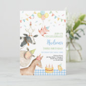 Invitation Animaux de ferme Blue Barnyard Girl Boy 3e anniver (Debout devant)