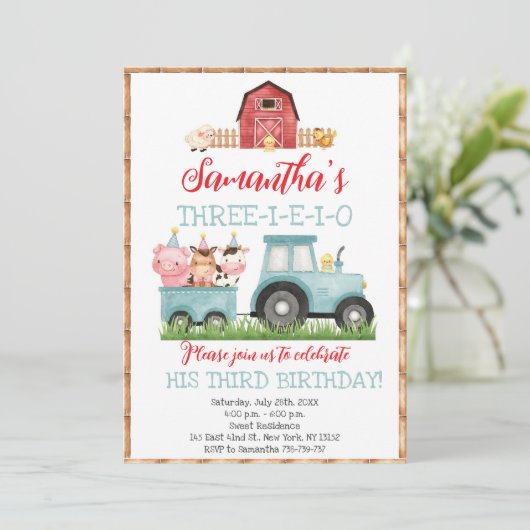 Invitation Animaux de ferme Blue Boy Barnyard Fête d'annivers (Debout devant)