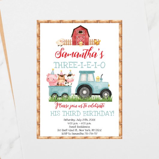 Invitation Animaux de ferme Blue Boy Barnyard Fête d'annivers