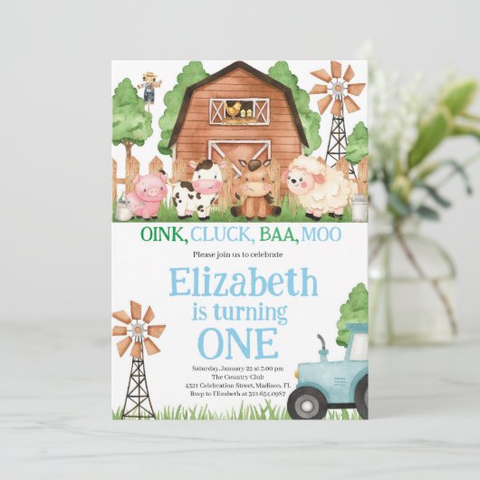 Invitation Animaux de ferme Blue Boy Barnyard Fête d'annivers (Debout devant)