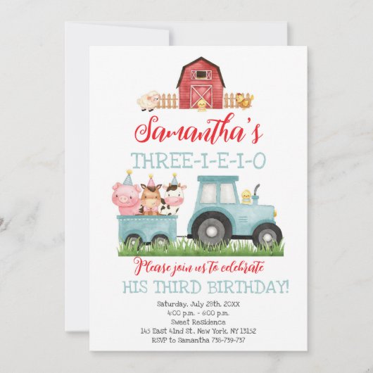 Invitation Animaux de ferme Blue Boy Barnyard Fête d'annivers (Devant)