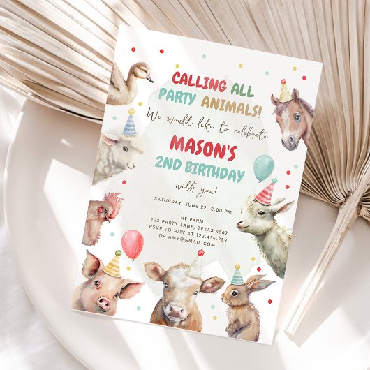Invitation Animaux de ferme Boy Calling Party Animaux Anniver