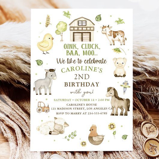 Invitation Animaux de ferme Boy Green Barnyard Anniversaire