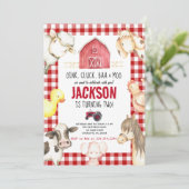 Invitation Animaux de ferme Boy Red En vichy Barnyard Anniver (Debout devant)