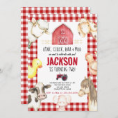 Invitation Animaux de ferme Boy Red En vichy Barnyard Anniver (Devant / Derrière)