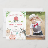 Invitation Animaux de ferme Boy Red En vichy Barnyard Anniver (Devant)