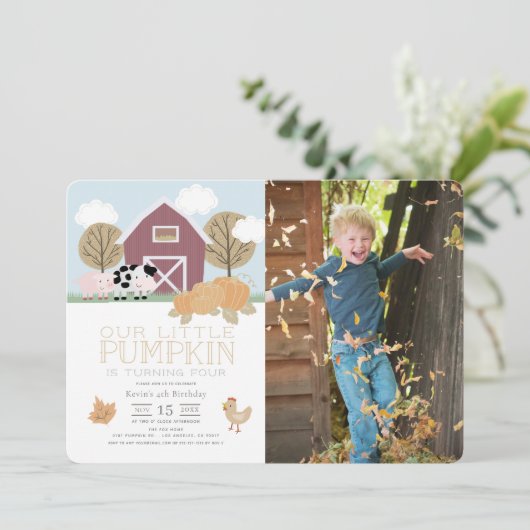 Invitation Animaux de ferme Citrouille Patch Anniversaire Pho (Debout devant)