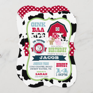 Invitation Animaux de ferme Cowhide En vichy Country Boy Anni