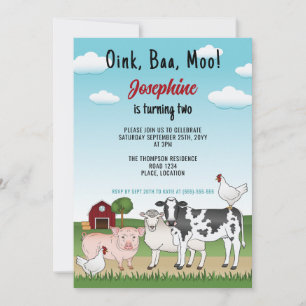 Invitation Animaux de ferme de dessin animé mignons Anniversa